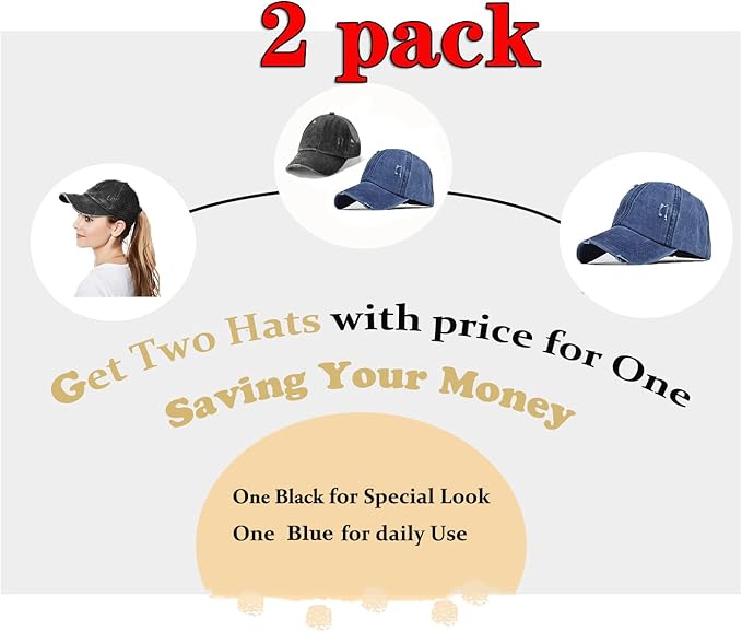 Criss Cross Hat Washed Distressed Baseball Cap Ponytail Hat High Messy Bun Ponycap for Women