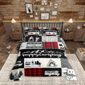 Castle Fairy Camping Camper Comforter Set Queen Size,RV Inside Decor Rustic Patchwork Bedding Set for Women Adult,Farmhouse Lodge Hunting Red Checkered Luxury Bed Duvet Insert, 2 Pillowcases
