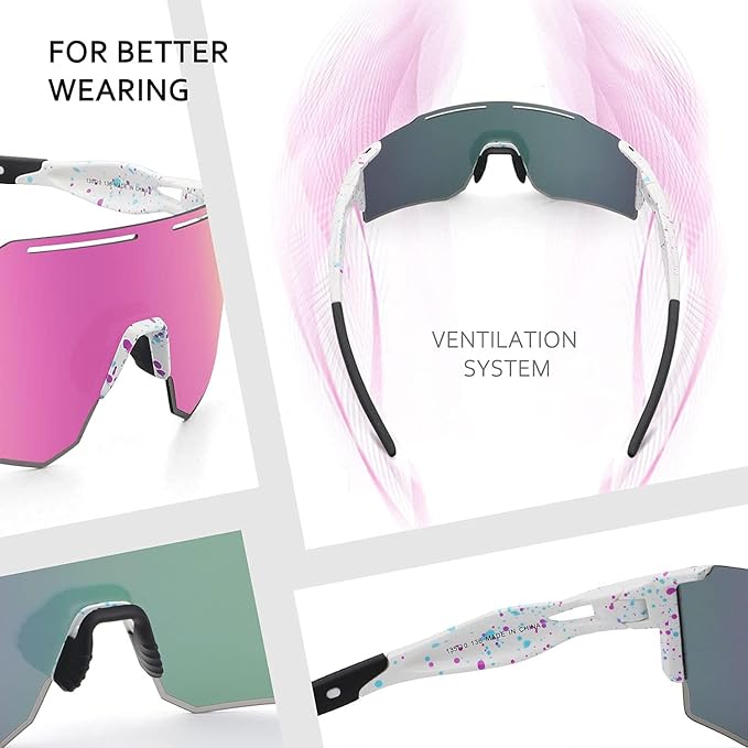 Ukoly Cycling Sunglasses for Men Women with 3 Interchangeable Lenses, Polarized Sports Sunglasses, Baseball Sunglasses
