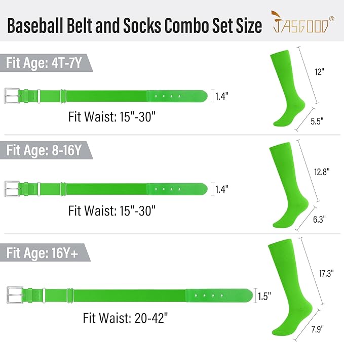 Baseball Socks and Belt for Youth Adult Softball Socks Combo Elastic Waist Belt for Men Kids Boys Girls Women JASGOOD