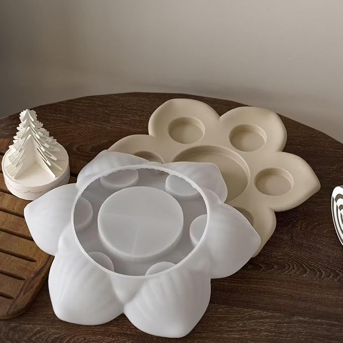 Large Size Lotus Tealight Candles Holder Resin Mold, 7 Empty Spaces 3D Flower - Image 6