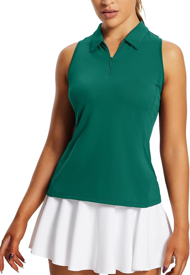 BALEAF Women's Golf Shirts Tank Tops Sleeveless Tennis Polo Racerback with Zipper Collar Athletic Tanks Quick Dry
