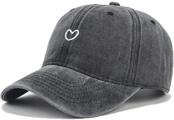 Cute Heart Hats for Women Vintage Washed Cotton Embroidered Baseball Cap Adjustable Low Profile Dad Hat