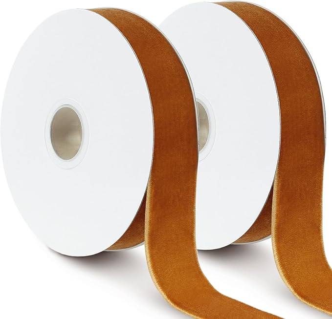 Khaki Velvet Ribbon, 1 Inch x 20 Yards Single Faced Khaki Ribbon by TennWell