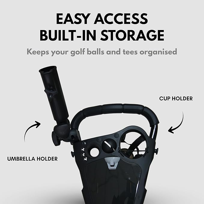 Qwik-Fold 3-Wheel Golf Push Cart with Foot Brake – 1-Second Fold & Unfold Folding Golf Trolley, Lightweight Aluminum Frame, Adjustable Handle, Ball-Bearing Wheels, Umbrella Holder & Storage