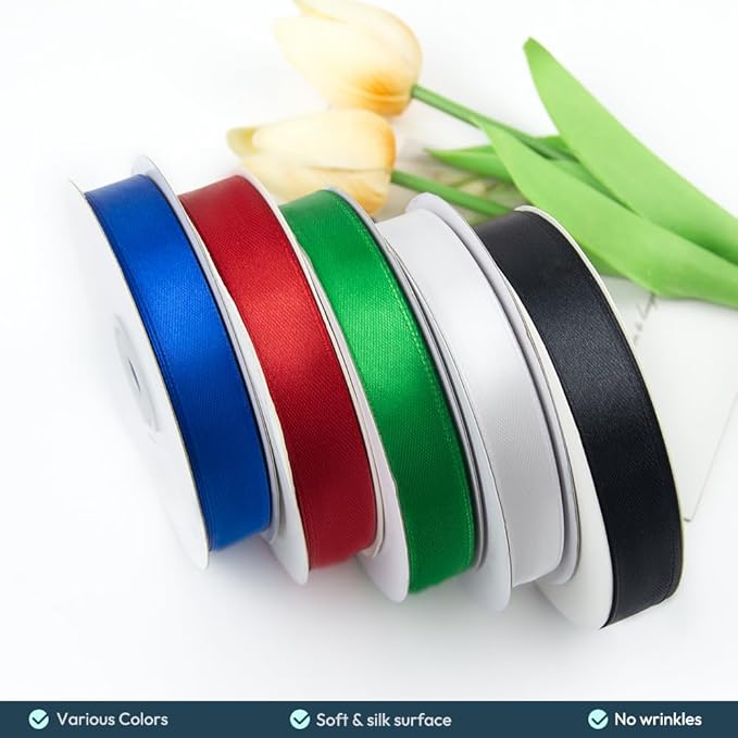 KMER LIFE 5/8" Wide x 50 Yards Green Polyester Satin Ribbon - Image 5