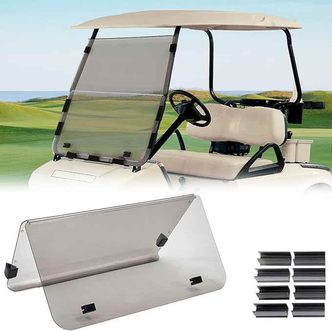 KEMIMOTO Foldable Golf Cart Windshield Compatible with Club Car DS 2000+, Anti-UV and Impact-Resistant Acrylic (Tinted)