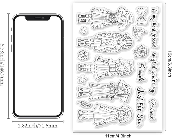 Fashion Girls Clear Stamps 6.3x4.3 Friendship Word Rubber Stamp Flower Silicone - Image 2