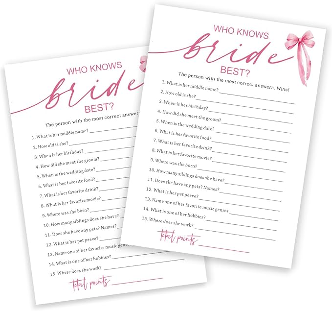 Wedding Shower Games Cards, Who Knows The Bride Best, Bridal Shower Games 25 by Wybgno