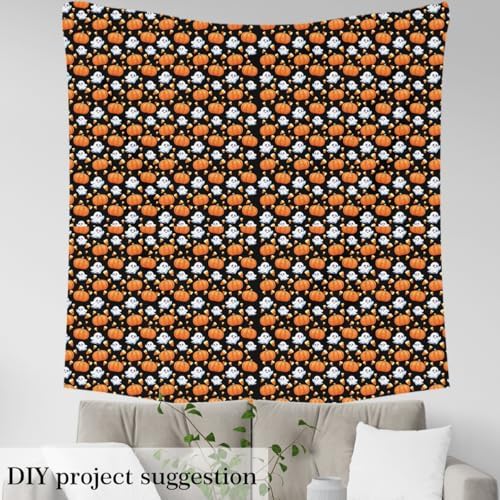 Feelyou Halloween Theme Soft Flannel Fabric by The Yard 3 Yards Kids Cute Ghost Candy Upholstery Fabric for Boys Girls Teens Pumpkin Autumn Fall Black for Home DIY Projects, Indoor Decor