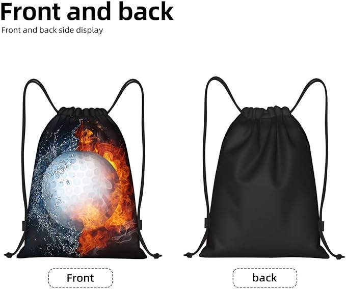 Golf Drawstring Bag with Water and Fire Pattern Printed Sports Drawstring Backpack for Kids Teens Boys Girls Adults Women Men, Sport Gym Swim Travel Work Hiking Daypack Bag, Medium