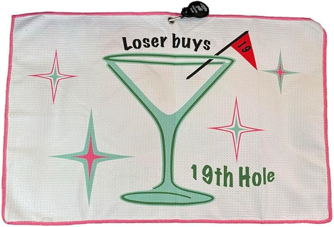 Giggle Golf Martini Par 3 Pack for Women, Microfiber Waffle Weave Golf Towel, Tee Bag with Tees and Bling Ball Marker with Magnetic Hat Clip (19th Hole)