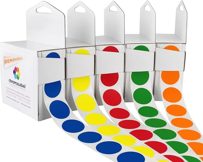 ChromaLabel Removable Color Code Dot Label Kit, 5 Assorted Standard Colors by ChromaLabel