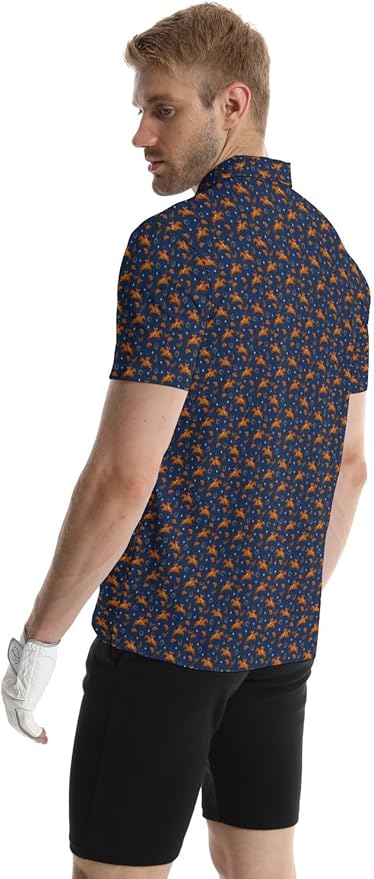 HUURAY Funny Golf Polos for Men Funny Print Short Sleeve Shirts Quick Dry Polo Shirts Hawaiian Shirt Performance Golf Outfits