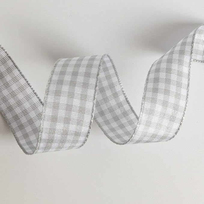 Gingham Ribbon - Gray and White, 25 Yards Each Roll, 100% Polyester - Image 5
