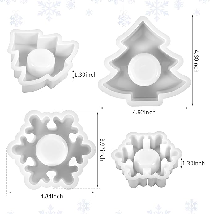 2PCS Christmas Resin Molds Christmas Tree Candle Holder Resin Molds Snowflake - Image 2