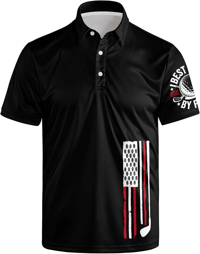 Golf Polo Shirts for Men Funny Print Short Sleeve Golf Shirts Performance Golf Polos