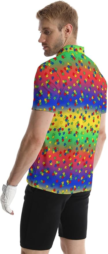 HUURAY Funny Golf Polos for Men Funny Print Short Sleeve Shirts Quick Dry Polo Shirts Hawaiian Shirt Performance Golf Outfits