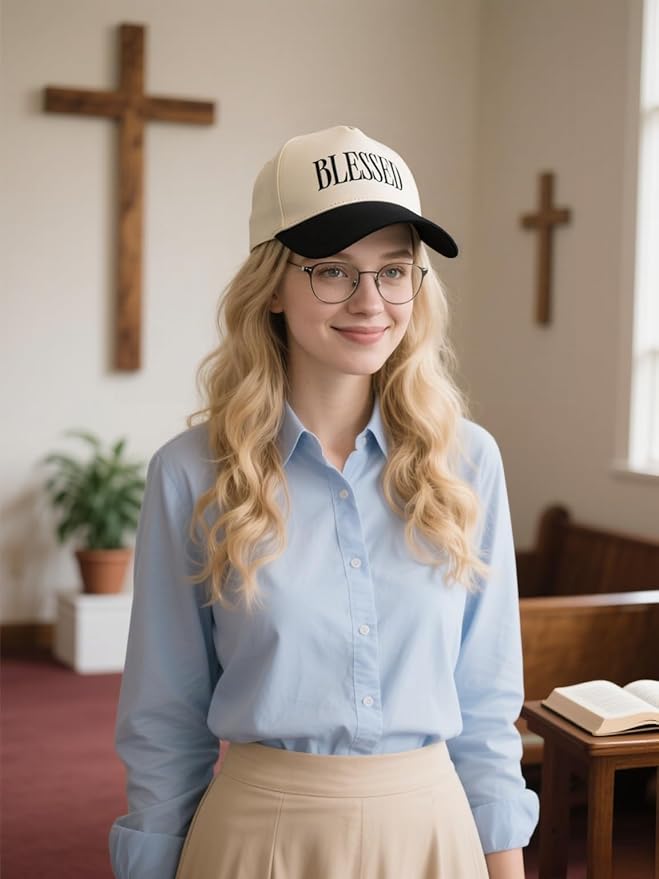 Blessed Trucker Hat, Vintage Embroidered Christian Baseball Caps for Men & Women, Trendy Religious/Birthday Gifts