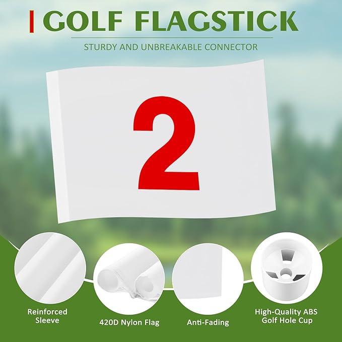 Golf Flag Stick 6ft, 3 Set Putting Green Flags with Hole Cup & Flagstick, Numbered Pin Flags for Backyard Yard Driving Range Chipping Green, Practice Accessories Gift for Men(White)