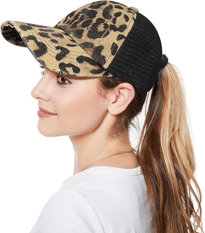 Criss Cross Hat Washed Distressed Baseball Cap Ponytail Hat High Messy Bun Ponycap for Women
