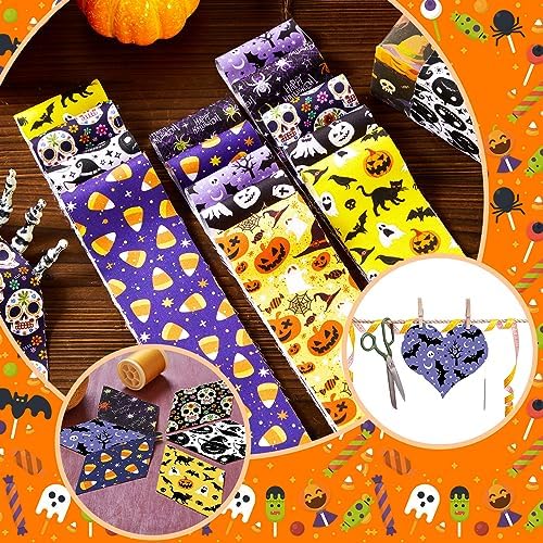 Panelee 40 Pcs Halloween Cotton Fabric 2.6x40in Pre Cut Quilting Strips