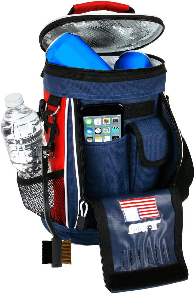 Intech Golf Bag Cooler and Accessory Caddy, Portable Soft Sided 10-Can Insulated Cooler Bag, Fits on a Golf Cart, Push Cart or Carry