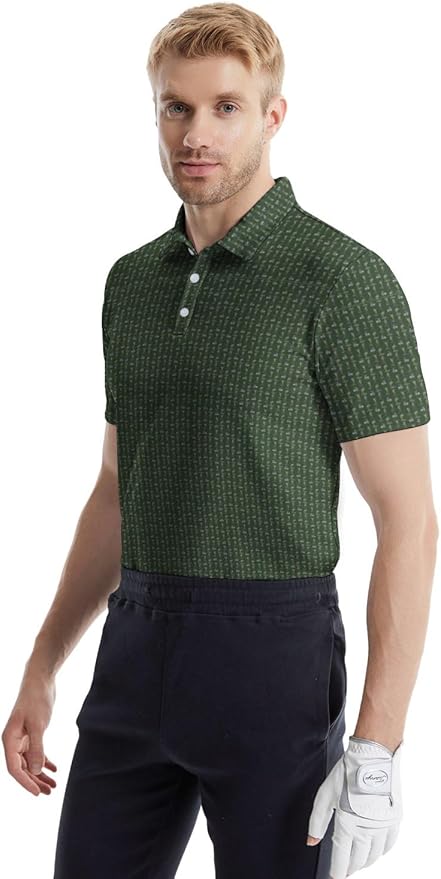 HUURAY Funny Golf Polos for Men Funny Print Short Sleeve Shirts Quick Dry Polo Shirts Hawaiian Shirt Performance Golf Outfits