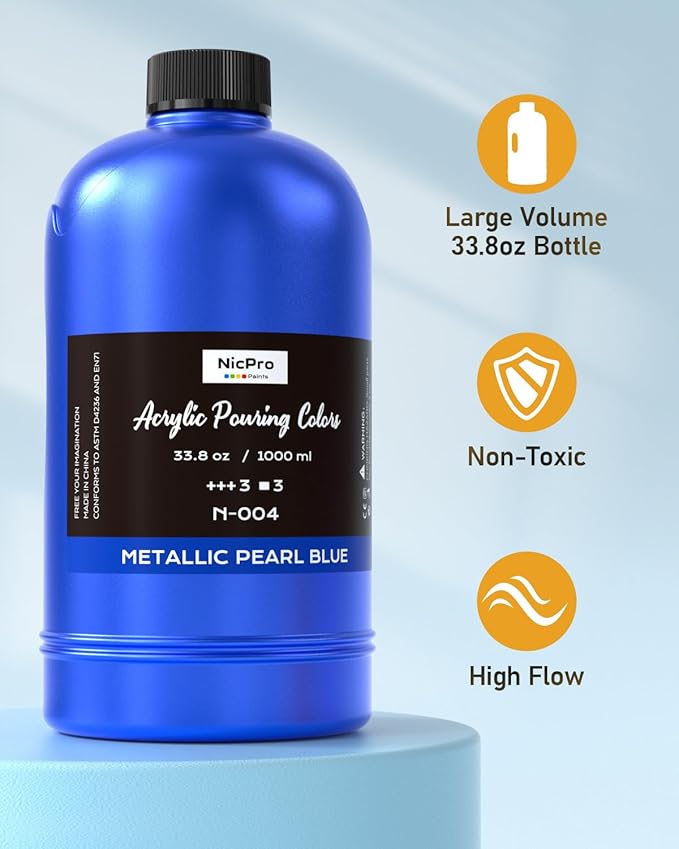 Nicpro 8 Colors 33.8 oz Large Bulk Metallic Acrylic Pouring Paint Supplies Kit - Image 4