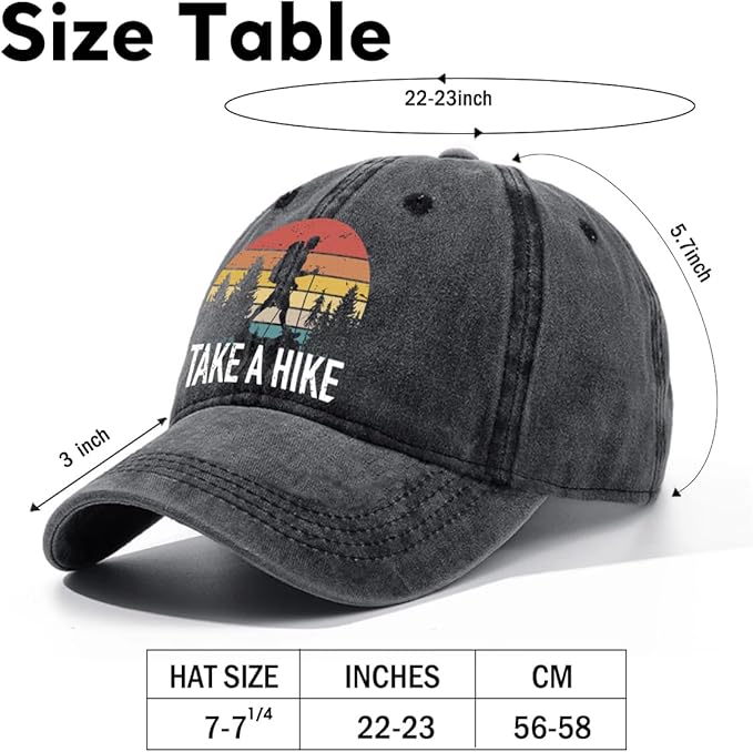Hiking Adjustable Washed Cotton Baseball Cap, Funny Retro Trucker Hat Gift for Men Women Dad Mom Hiking Lover