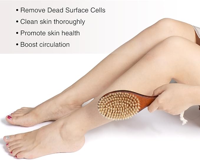 Short-Handle Dual-Sided Bath Massage Brush, Soft Boar & Firm Sisal Bristles - Image 7