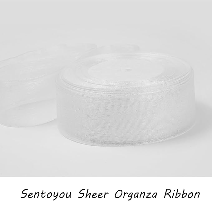 White Ribbon for Gifts Wrapping, 1 inch 50Yard Sheer Organza Ribbon, Gift Wrap - Image 7