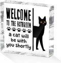 Funny Cat Bathroom Decor Acrylic Decorative Signs 4x4 Inch, Humorous Decorations by Unknown