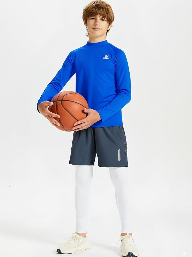 DEVOROPA Youth Boys Compression Thermal Shirt Long Sleeve Kids Fleece Baselayer Soccer Baseball Undershirt Slim/Regular/Husky
