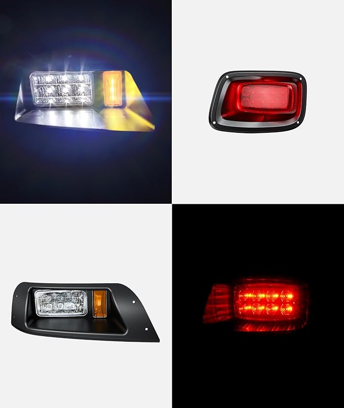 EZGO TXT LED Headlight & Tail Light Kit for 1996-2013 Gas and Electric Golf Carts, 12V Street Legal LED Light Kit for EZGO TXT, Golf Cart High Brightness Headlight Taillight Combo, Black