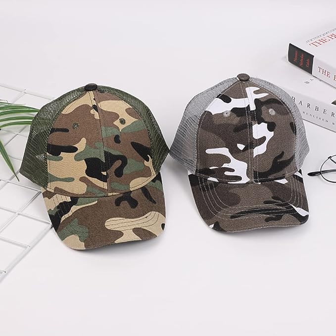 Camouflage Baseball Cap Adjustable Mesh Peak Hat Children Summer Sun Breathable Outdoor Sports for Boys Girls Green