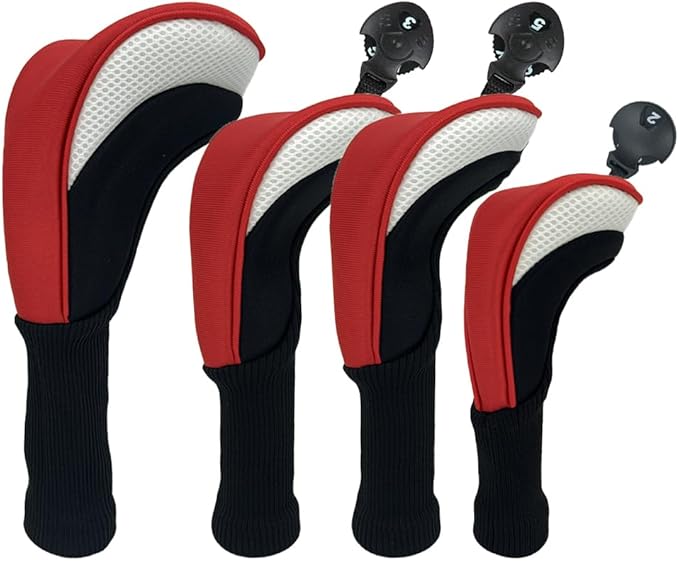Golf Club Head Covers for Woods 3/4/5/6 Pieces Long Neck Mesh Sports Golf Club Headcovers Set with Interchangeable No. Tags 3 4 5 6 7 X Golf Accessories for Men Women