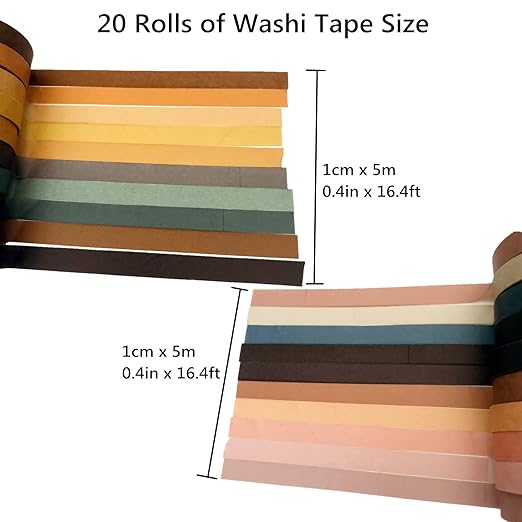 20 Rolls Washi Tape Set, 10 mm x 5m Decorative Colored Masking Tapes - Image 3