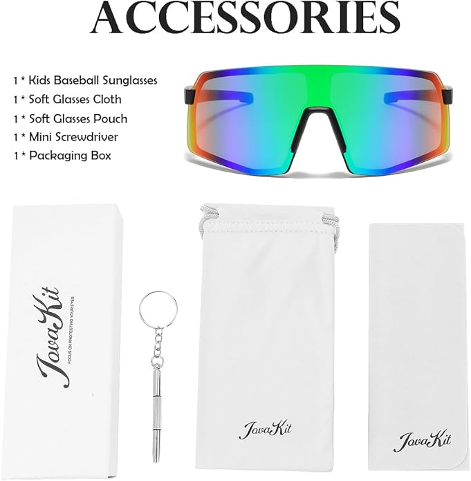 JOVAKIT Kids Baseball Sunglasses for Boys Girls Age 3-13, Youth Baseball Sun Glasses UV400 Sports Cycling Shades
