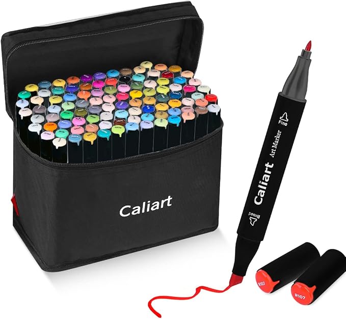 Caliart Markers, 100 Colors Dual Tip Art Markers Sketch Pens Permanent Alcohol by Caliart