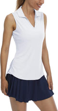 LastFor1 Women's Sleeveless Polo Golf Shirts Quick Dry 50+ UV Protection V-Neck with Collar Lightweight Tennis Tank Tops