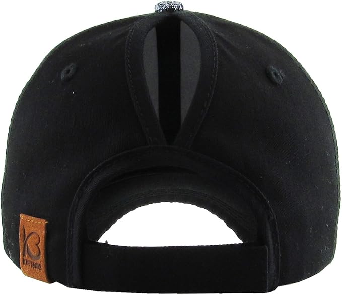 Classic Plain Ponytail Messy High Bun Headwear Adjustable Cotton Trucker Mesh Glitter Hat Baseball Cap