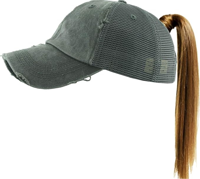 Classic Plain Ponytail Messy High Bun Headwear Adjustable Cotton Trucker Mesh Glitter Hat Baseball Cap