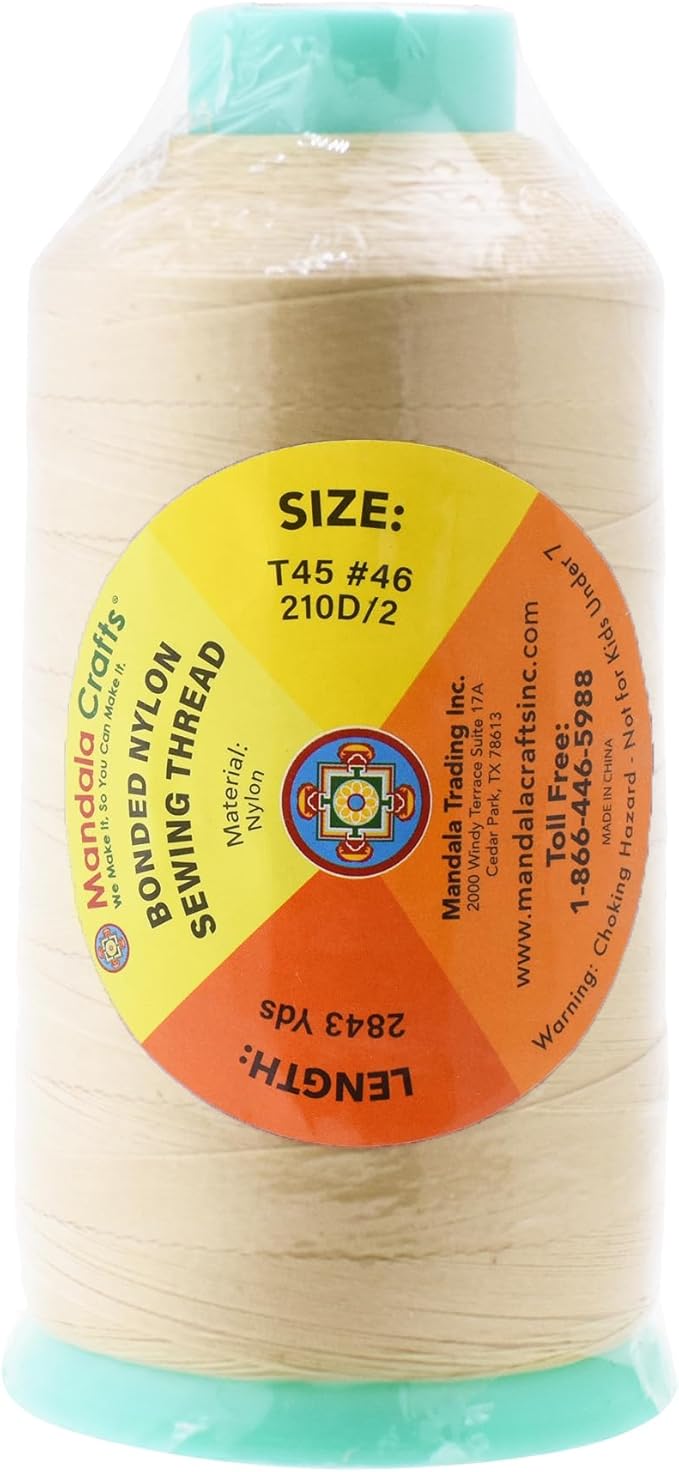 Mandala Crafts Bonded Nylon Thread Cream Heavy Duty Sewing Threads - Image 3
