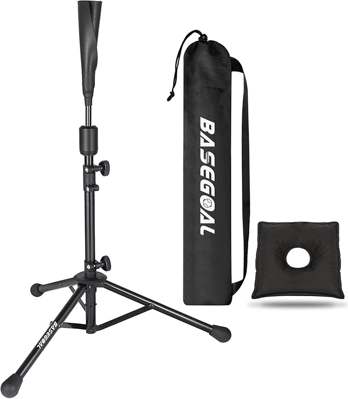BaseGoal Batting Tee Baseball Tee,Softball Travel Portable Tee Tripod Stand Rubber Tee for Batting Training Practice with Carrying Bag