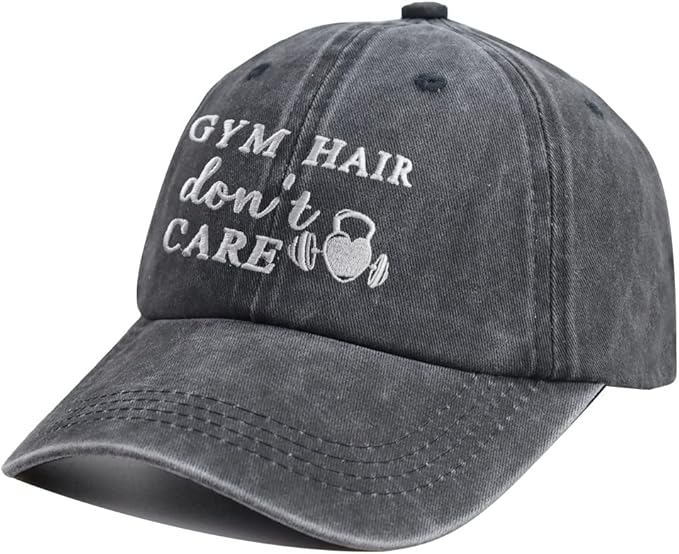 HHNLB Gym Hair Don't Care Hat, Adjustable Wash Cotton Embroidered Adjustable Baseball Cap for Women Men