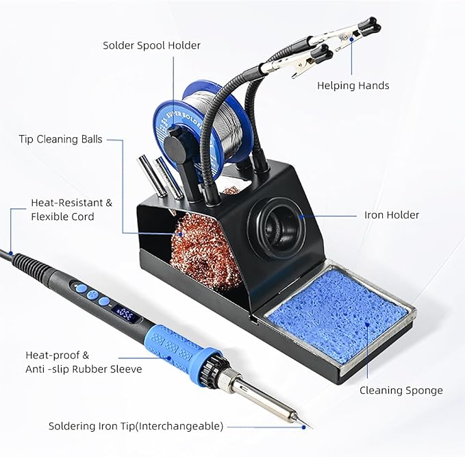 Soldering Iron Kit, 100W High Power LCD Soldering Iron, 2 Helping Hands - Image 7