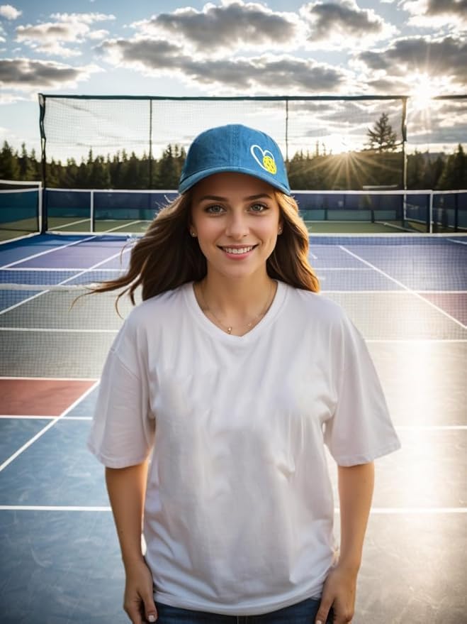 Pickleball Hat for Women Men, Adjustable Embroidered Heart Pickleball Baseball Cap