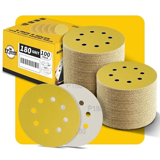 100PCS 5 Inch 180 Grit 125mm 8 Hole Sanding Discs Sandpaper by TPmax