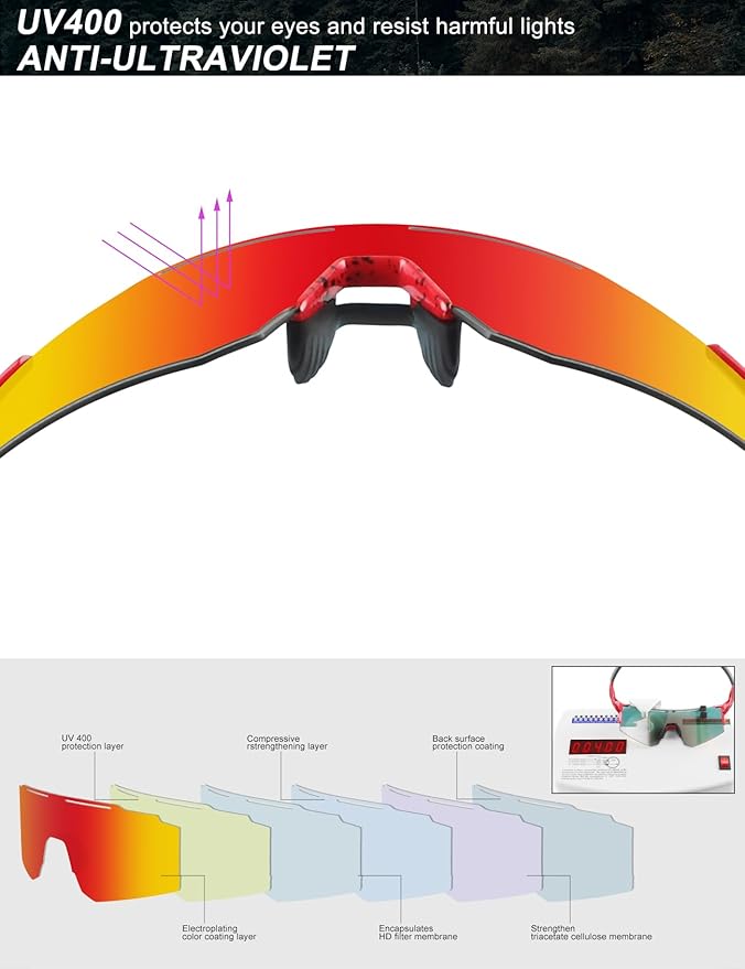 OULAIQI Cycling Sunglasses Polarized Sunglasses for Cycling Men Women with 1 Lens or 3 Interchangeable Lens Baseball Glasses